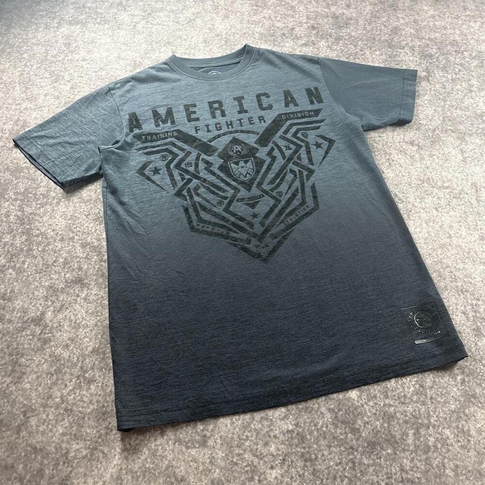 American Fighter Men's XS Blue Ombre Double Sided Graphic Tee Buckle MMA Y2K